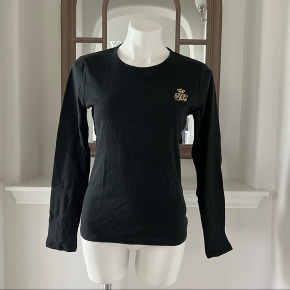 L. Ralph Lauren Long Sleeve Crew Neck RLL Crest Logo T-Shirt Black Gold Size L - Picture 4 of 9